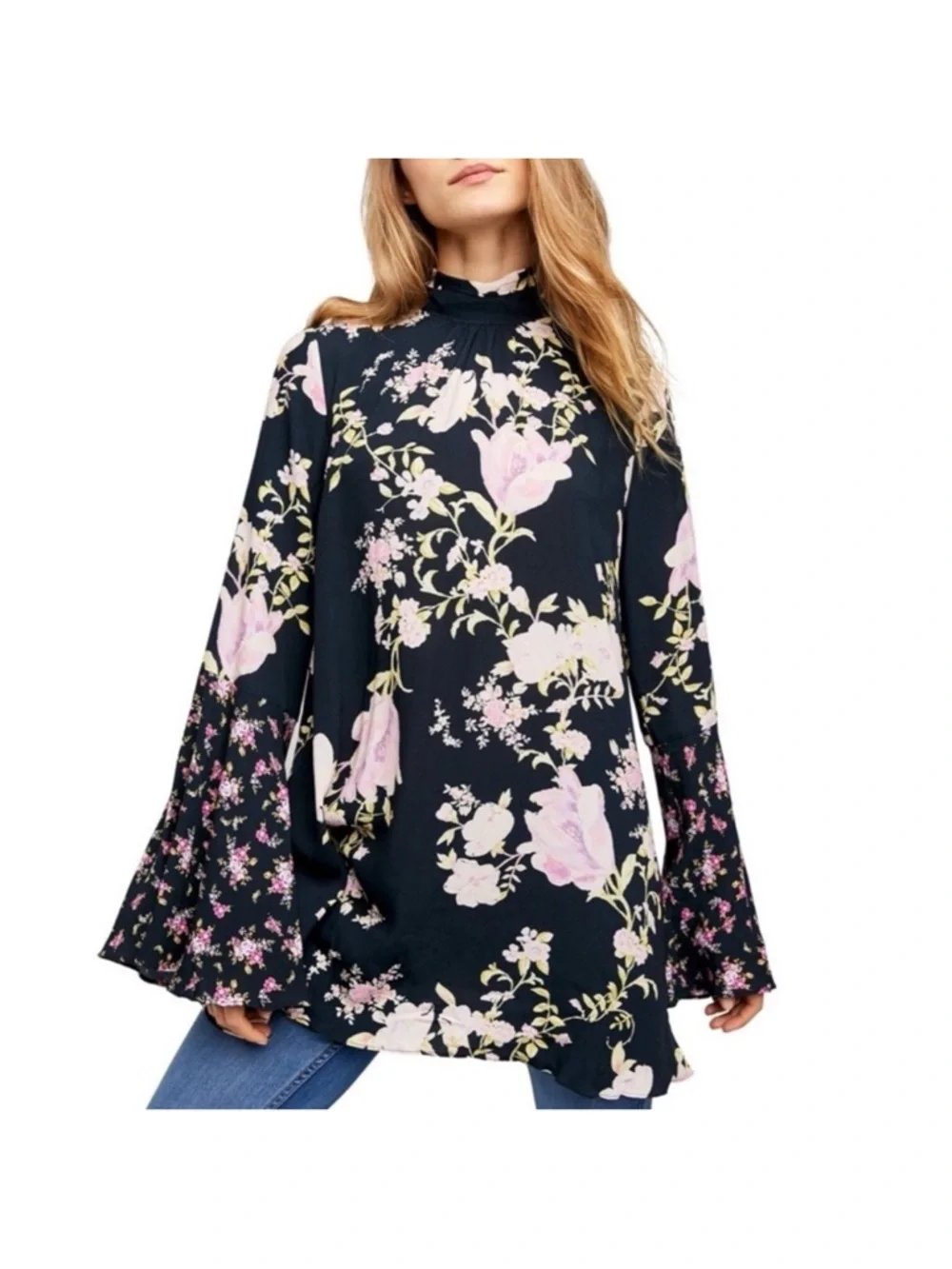 Free People Navy Floral Open-Back Mini Dress with Pink Blooms - Picture 3 of 12